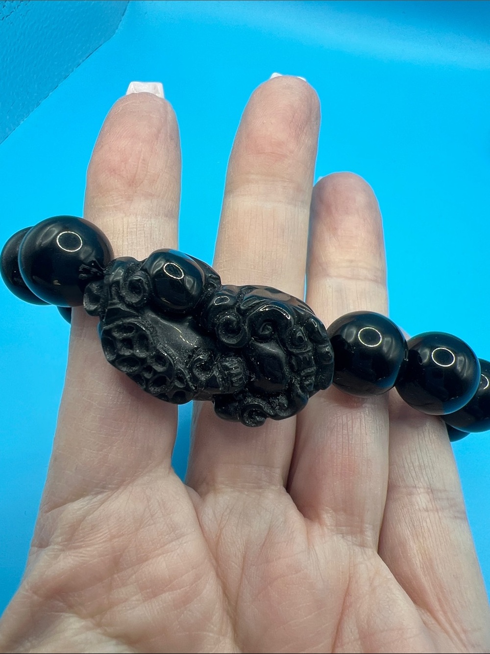 Black Carved Pi Xiu obsidian Bracelet